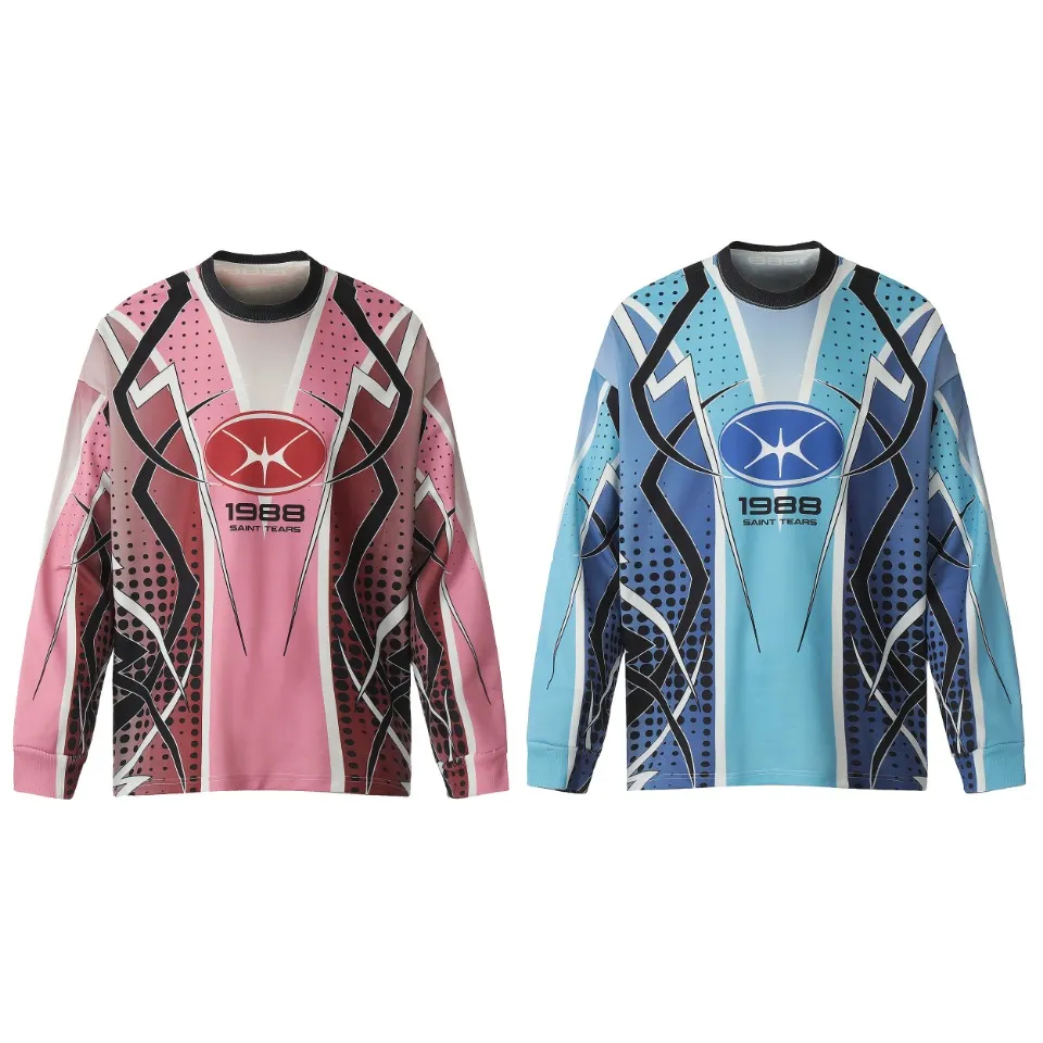 Saint michael tears all-over printed long-sleeved vintage autumn and winter T-shirt Style number: 120 Size: M L XL Wholesale price: 136 Color: blue pink